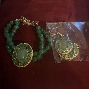 Nwt green aventurine  halo dangle earrings n bracelet 140.6 ctw